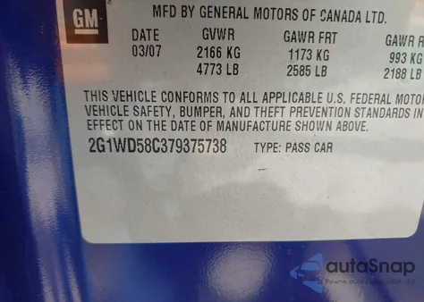 2007 Chevrolet Impala Ss from USA, damaged, VIN 2G1WD58C379375738